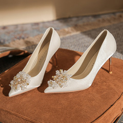 817-3 高跟鞋女細跟2024年新款秀禾婚紗兩穿新娘婚鞋尖頭淺口單鞋