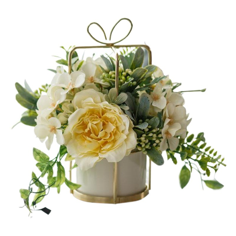 INS nórdico flor artificial traje de cerámica florero de oro rosa Planta artificial potted hogar Decoración falso