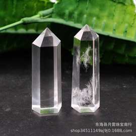 天然白水晶柱摆件白水晶原石打磨六棱柱水晶单尖柱家居消磁能量石