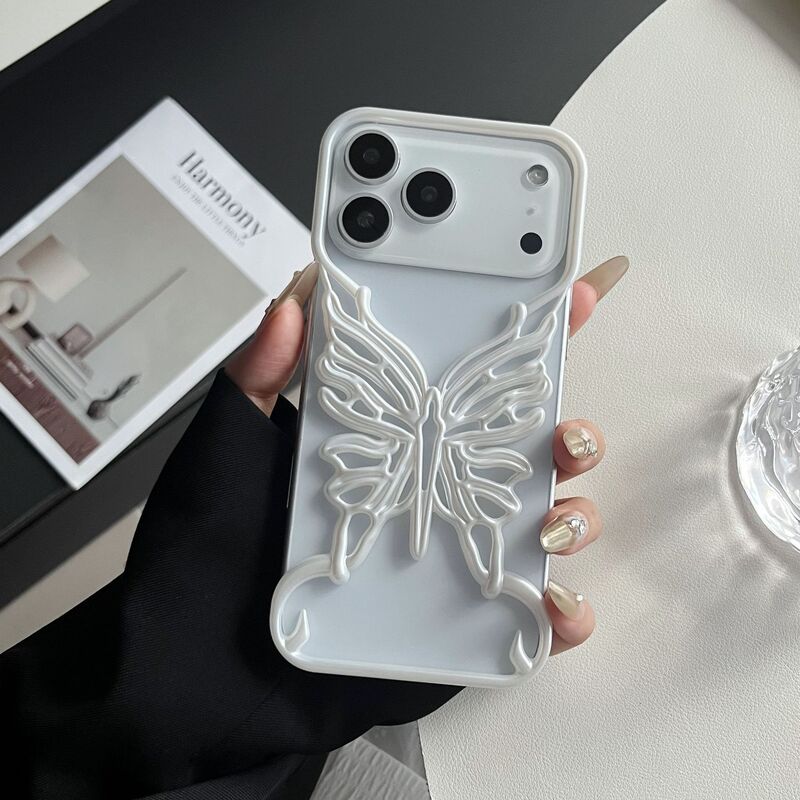 无边框镂空蝴蝶适用苹果17PROMAX手机壳iPhone16电镀PC保护套磨砂|undefined