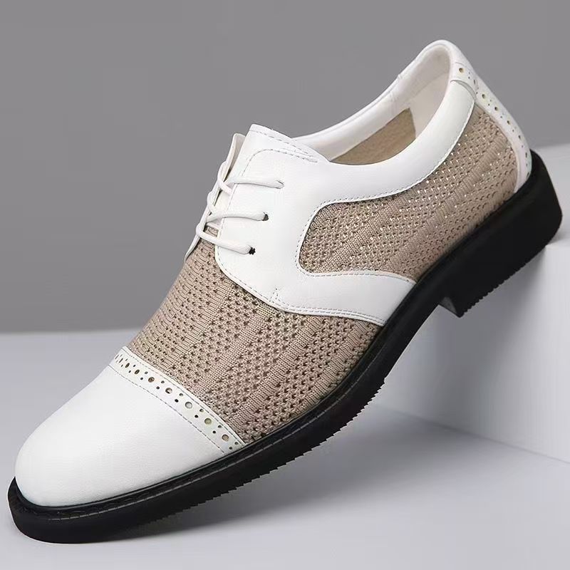 2025 Spring/Summer Mesh Flyknit Breathable Casual Leather Shoes, Men's Lace-Up Round-Toe Sandals, Versatile Low-Top_vogvips.com