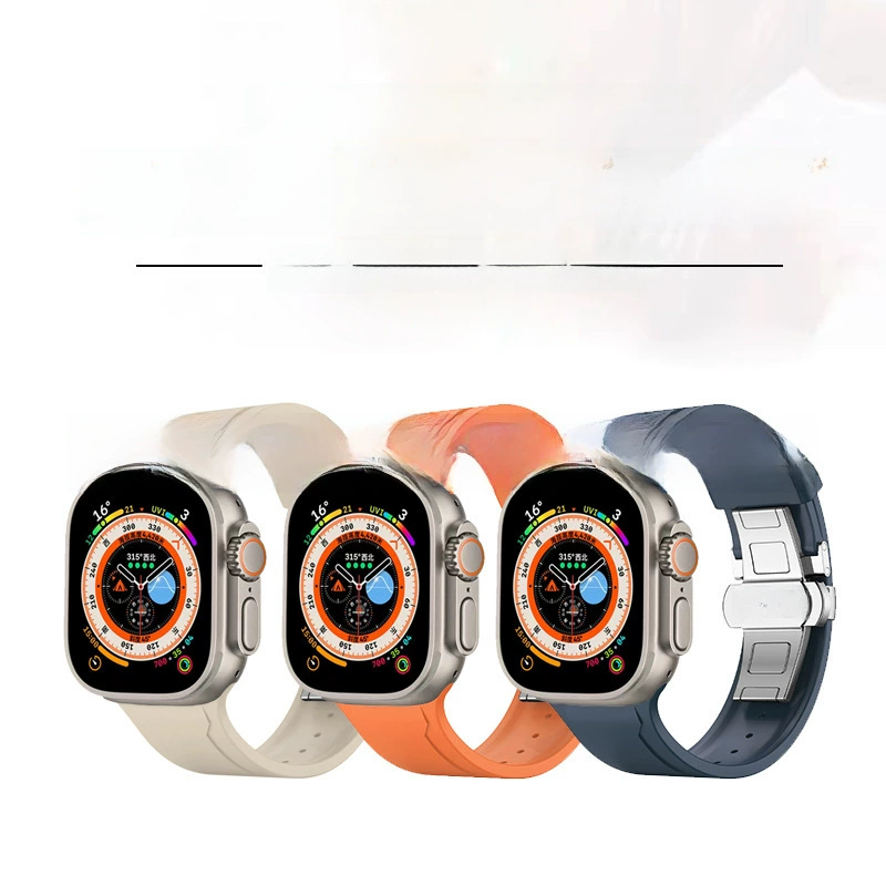 Применение ремешка из ультрафторированного каучука для Apple Watch с застежкой-бабочкой. Резиновый ремешок для Apple Watch, спортивный, дышащий.