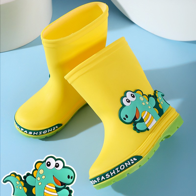 New Children's Rain Boots Cartoon Dinosaur Primary School Students' Water Shoes Non-Slip All-Season Universal Boys and Girls Baby Rain Boots Wholesale