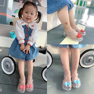 New baby small and medium-sized children cute cartoon princess rubber shoes jelly beach Roman sandals bow summer