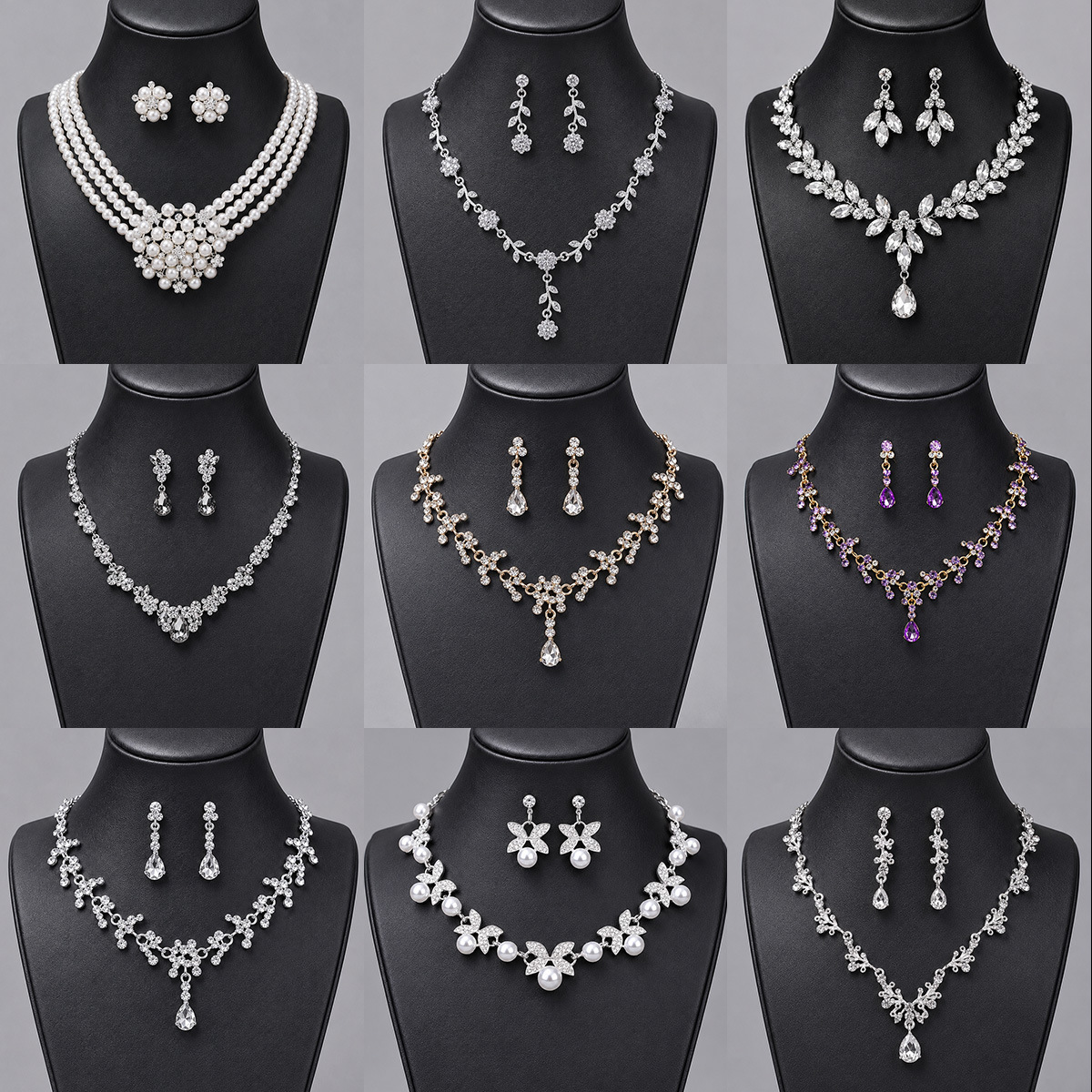 European and American High-End Wedding Bridal Jewelry Set, Birthday Dinner Light Luxury Rhinestone Pearl Necklace and Earrings Three-Piece Set for Women
