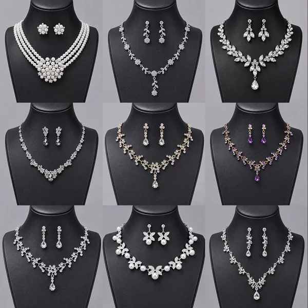 European and American High-End Wedding Bridal Jewelry Set, Birthday Dinner Light Luxury Rhinestone Pearl Necklace and Earrings Three-Piece Set for Women