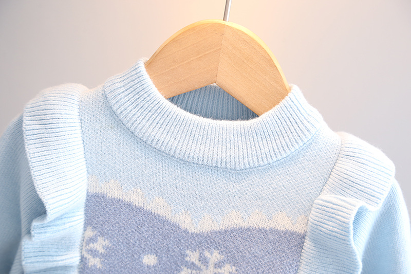 Girls' Woolen 2021 Children's Sweet Korean Edition Western style Ice and Snow Romance Knitted Dress 9002_voghion.com