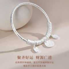 オリエンタルな魅力！新しい中国風の中国風の黄色の富の神のブレスレット、古代の魅力、素朴でエレガントなソリッドブレスレット