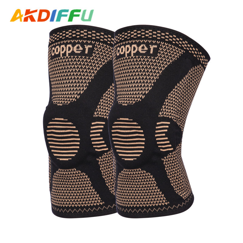 Fibra de cobre transfronteriza de nylon de punto rodillera de silicona kneepad no es fácil de deslizar primavera soporte de silicona kneepad de cobre ion