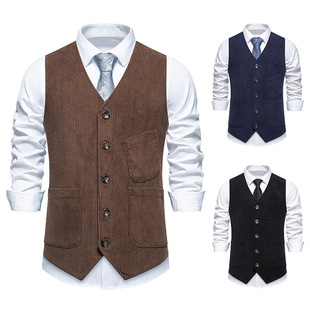 2025 cross-border foreign trade Amazon spring new men's fashion corduroy fabric retro suit vest M135