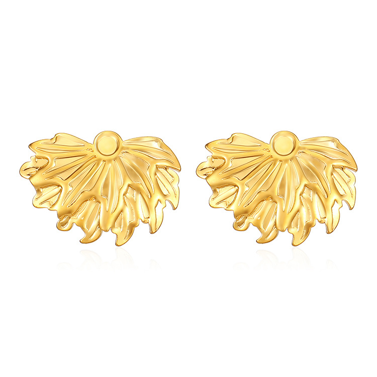 Boucles d'oreilles vintage en forme d'éventail en acier inoxydable plaqué or avec feuille d'érable et mode transfrontalière européenne et américaine_voghion.com