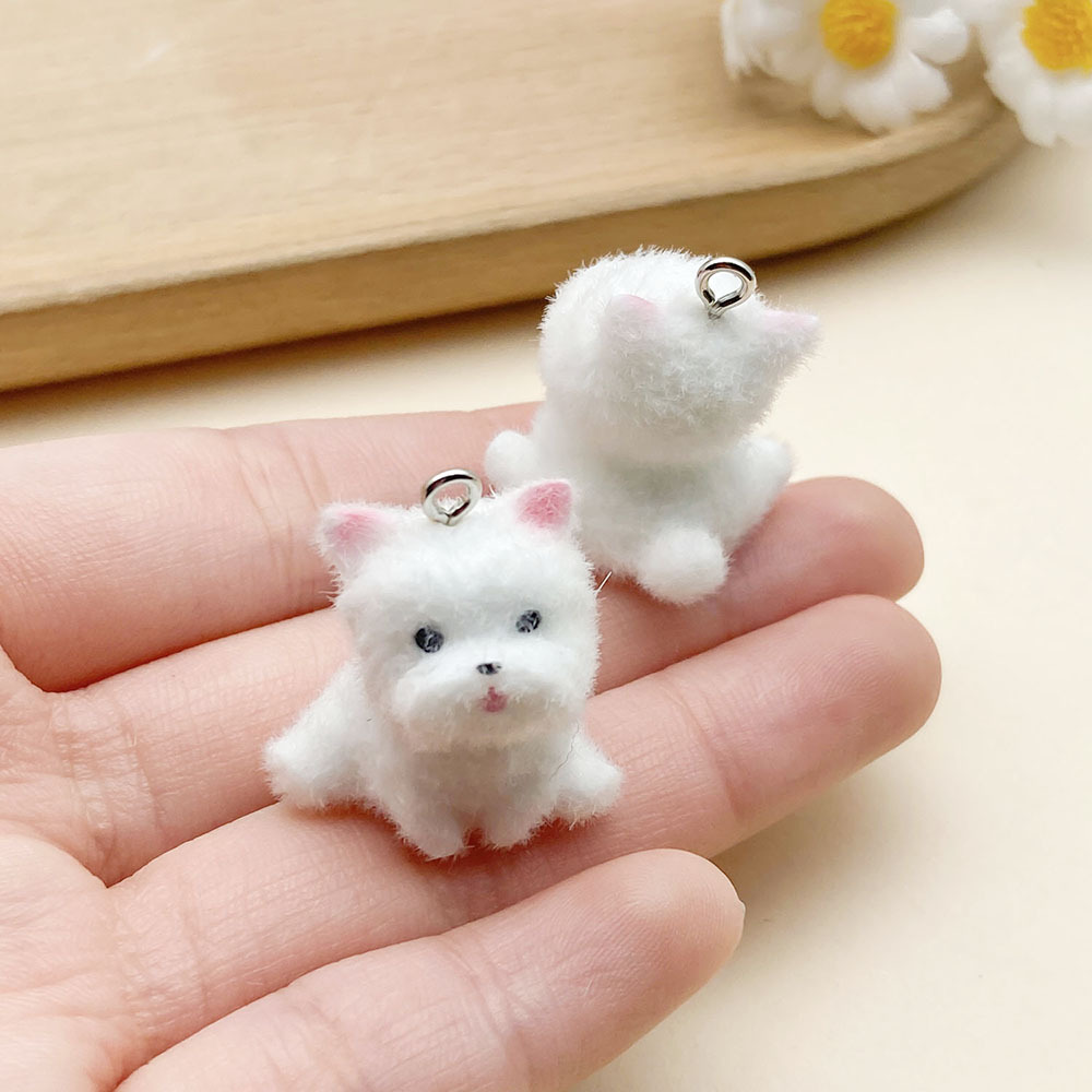 흰색과 분홍색 수지 무리 동물 앉아있는 강아지 26x23mm-23143-4.1g 1개