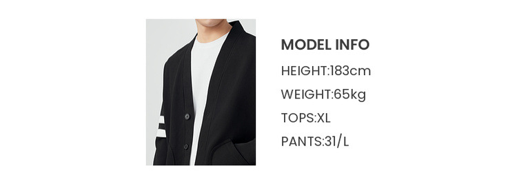 Áo khoác cardigan nam vải tuýt phối sọc tương phản kiểu mới — Màu đen chi tiết 13