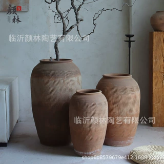 手工土陶瓮瓶复古做旧落地高款陶罐粗陶瓶侘寂风客厅民宿装饰摆件