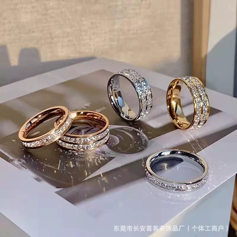满天星戒指女小众设计情侣对戒满钻钛钢戒指女ins潮冷淡风食指环