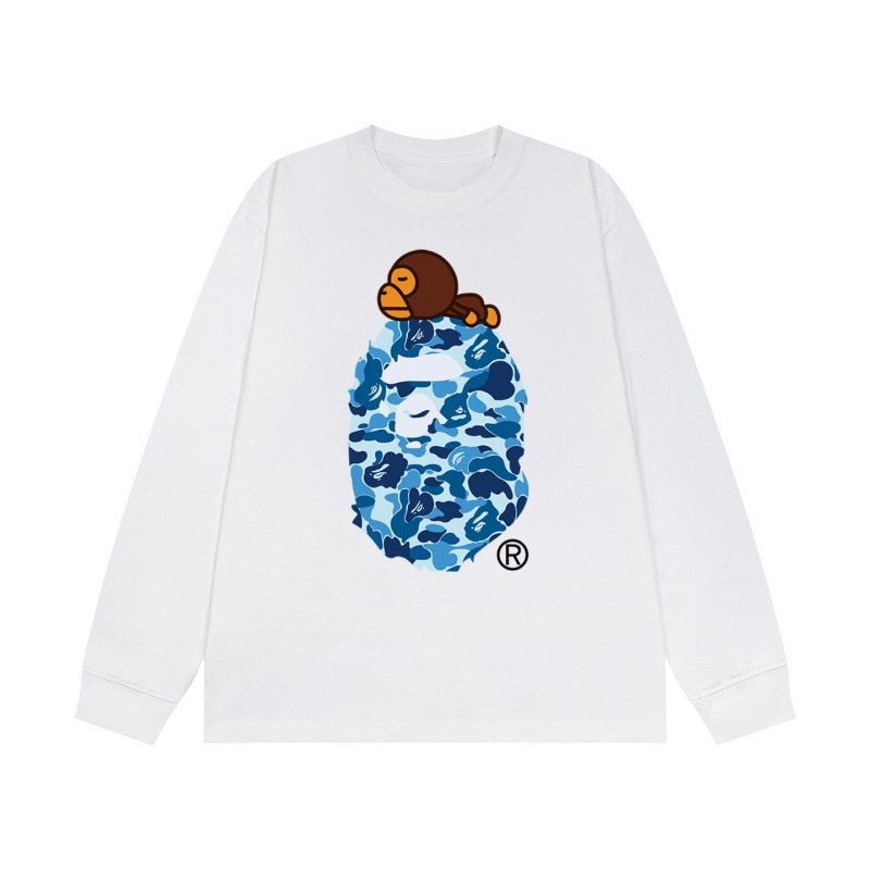 BAPE ABC Camo Milo On Ape Head T-shirt Long-Sleeve White Blue