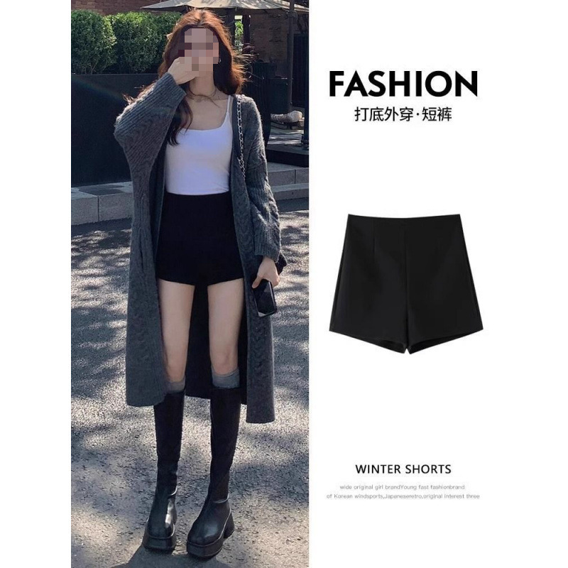 黑色弹力短裤女秋冬新款加厚西装小个子a字外穿高腰辣妹热裤呢子