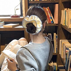 太陽のような明るい女の子らしい、ミルクイエローのラインストライプ、コントラストのある縁取り、新作の上品な韓国風ヘアゴム、ヘアアクセサリー