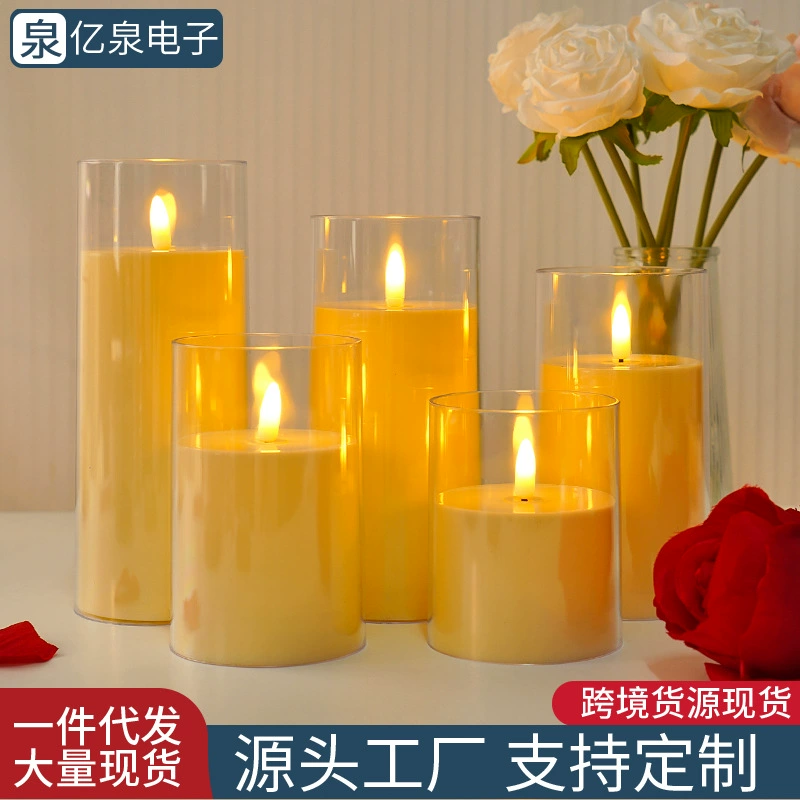 Имитация светодиодной электронной свечи в акриловом стакане для создания атмосферы на Рождество, день рождения, свадьбу.