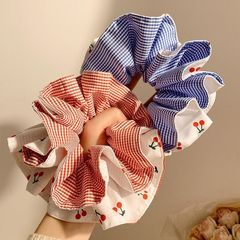 韓国風二層新スタイル赤と青のチェック柄ストライプチェリーインテーストヘアゴムヘアゴム大サイズ多用途ヘアゴム