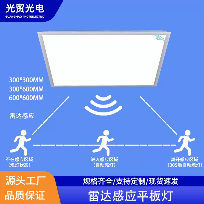 led雷达感应平板灯阳台办公侧发光平板灯智能感应扣板平板灯批发