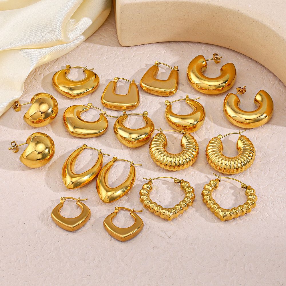1 Pair Retro Geometric Plating 304 Stainless Steel 18K Gold Plated Earrings display picture 2