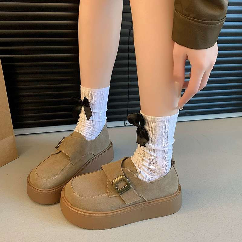 Женские туфли Birkenstock на толстой подошве, осень 2023, новый стиль, модные универсальные лоферы-бини без шнуровки с круглым носком в стиле ретро