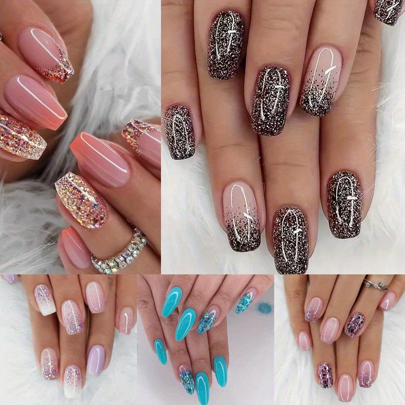 120 шт. (5 упаковок) Набор блестящих градиентных накладных ногтей Короткие