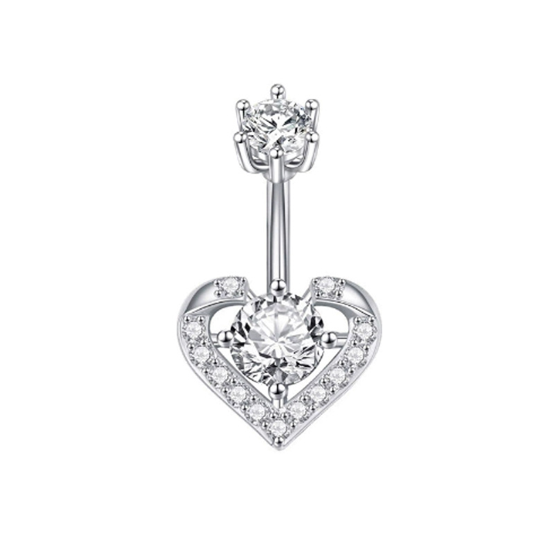 Weißer, borderoverbreiteter Bauchnabelpiercing-Ring aus Titanstahl mit Blumenmuster, langes Zirkonia-Gewinde_voghion.com