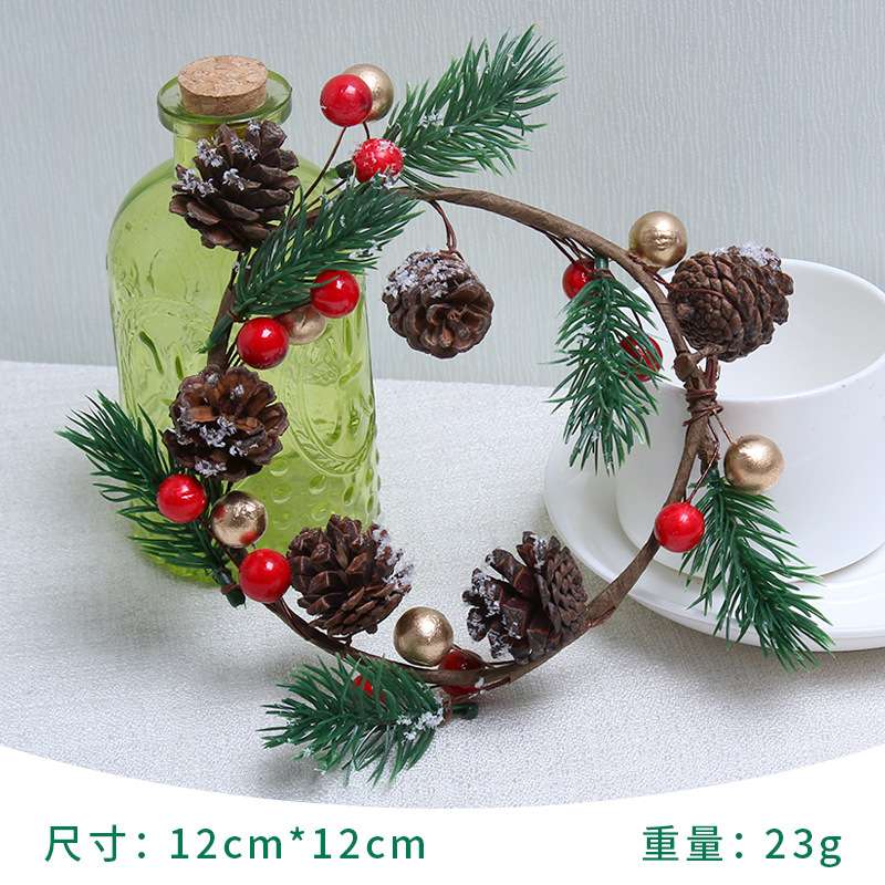 Guirnalda navideña de piñas, decoración para puertas y ventanas, suministros de PVC, frutos rojos, guirnalda pequeña, anillo de enredadera, colgante, adornos pequeños para árbol de Navidad
