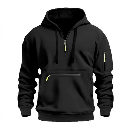 Large men's hooded sweatshirt with zippered pockets, suitable for autumn and winter casual sports.