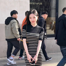 【现货】今年流行的漂亮裙子小众不撞款长款法式气质黑色针织长裙