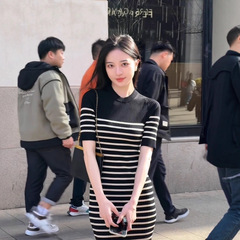 【现货】今年流行的漂亮裙子小众不撞款长款法式气质黑色针织长裙