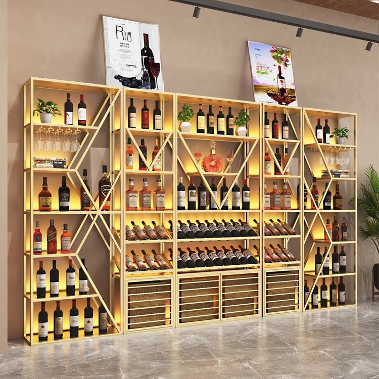 Red Wine Cabinet Display Rack Wall Multi-layer Iron Winery Whiskey Wine Display Rack Commercial Bar Wine Rack