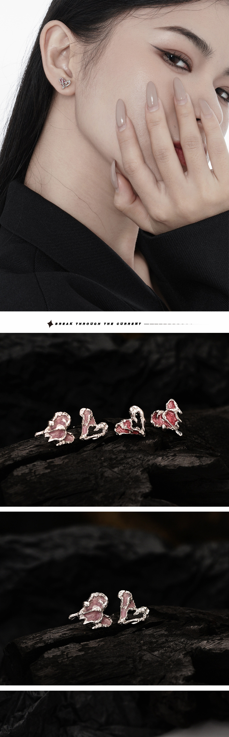 Fashion Heart Shape Sterling Silver Epoxy Ear Studs 1 Pair