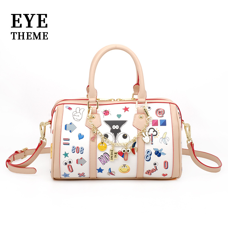 PU impresión de colores contrastantes bolsas de almohada de dibujos animados de Boston Zippers prácticas bolsas de moda de dibujos animados de color fantasía 2818 #