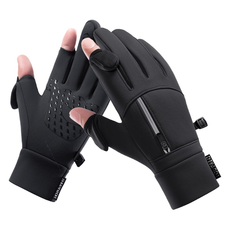 Guantes de ciclismo hombres Q247 Otoño e Invierno ciclismo deportes al aire libre antideslizante fugas pantalla táctil de dos dedos engrosada guantes de Ciclismo de pesca