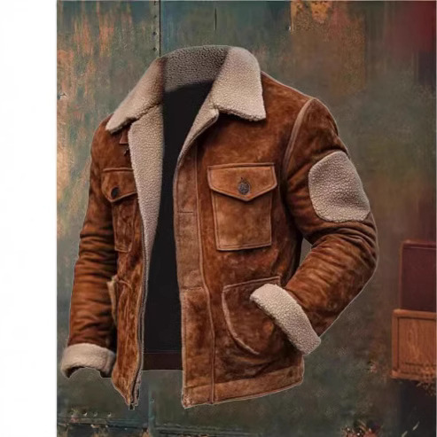 Autumn and Winter Cross-border Foreign Trade 2024 Explosions Men's Coat Jacket Lambskin Lapel Zipper Jacket Men's Business Casual
