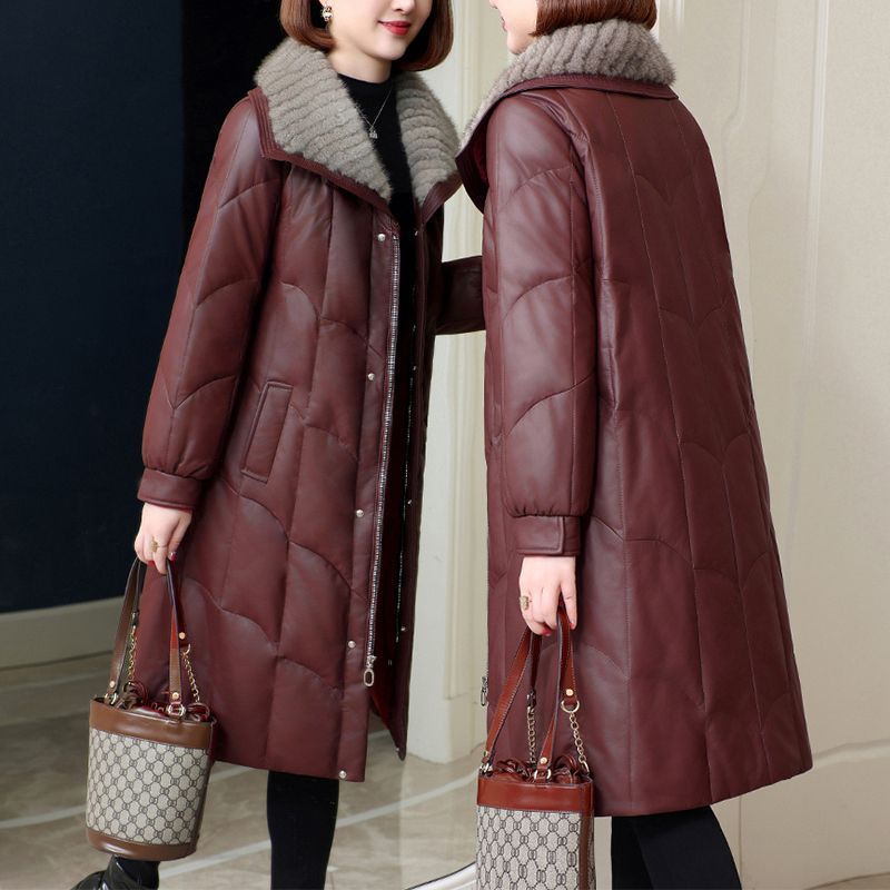 2025 New Winter Velvet Leather Jacket Thickeneded and Warm Mother's New Jacket Women's Mid-Length Leather Thick Jacket