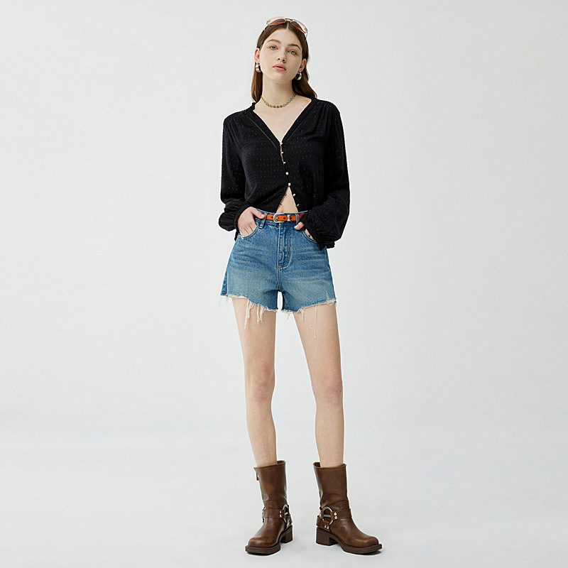 Weishang&2026 Summer High-End Women's Jeans with Shadow Pockets Margiela Popular Style Loose Frayed Denim Shorts