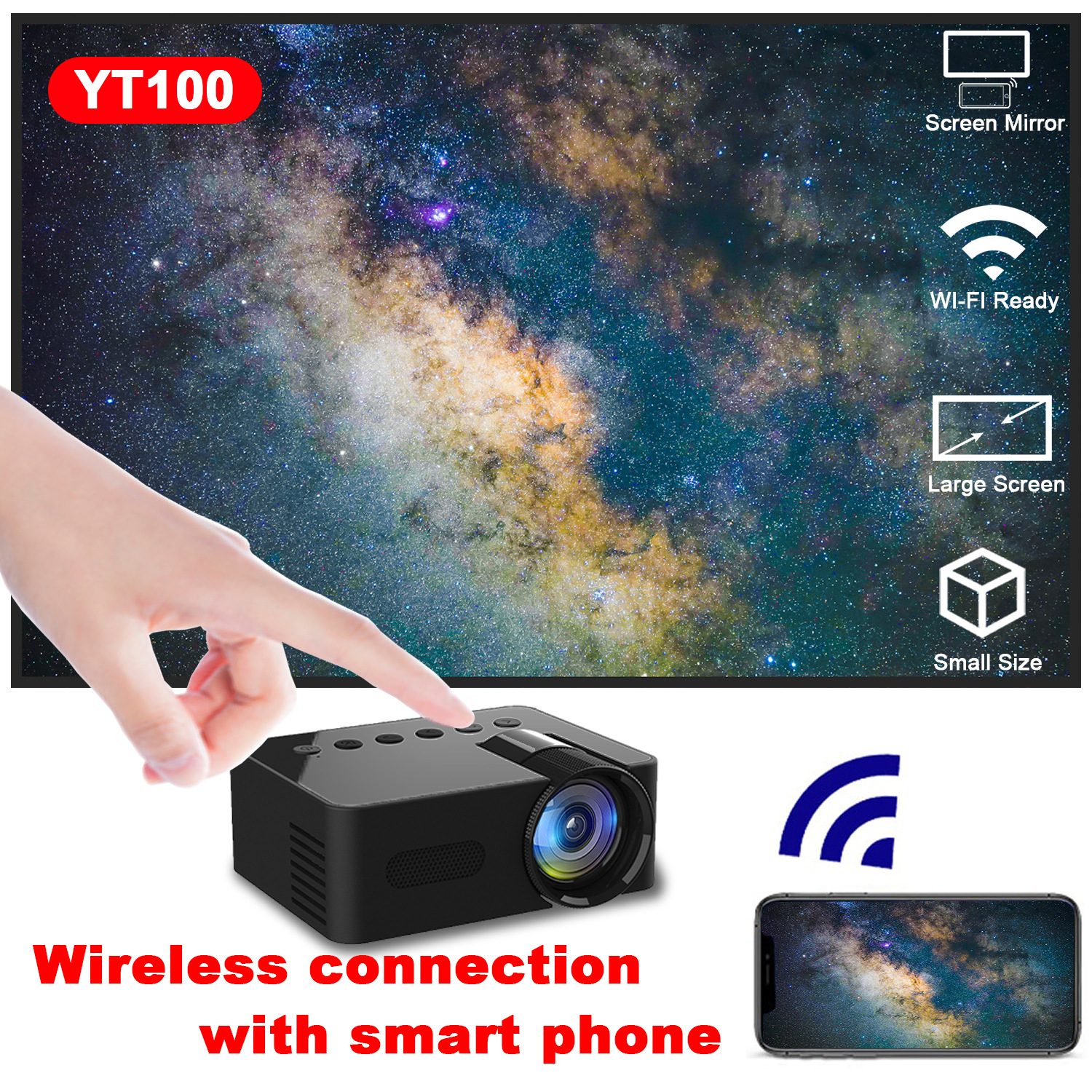 Portable Mini Cross-Border Export Household Projector Micro Small Wireless Screen Mirroring Phone Projector YT100