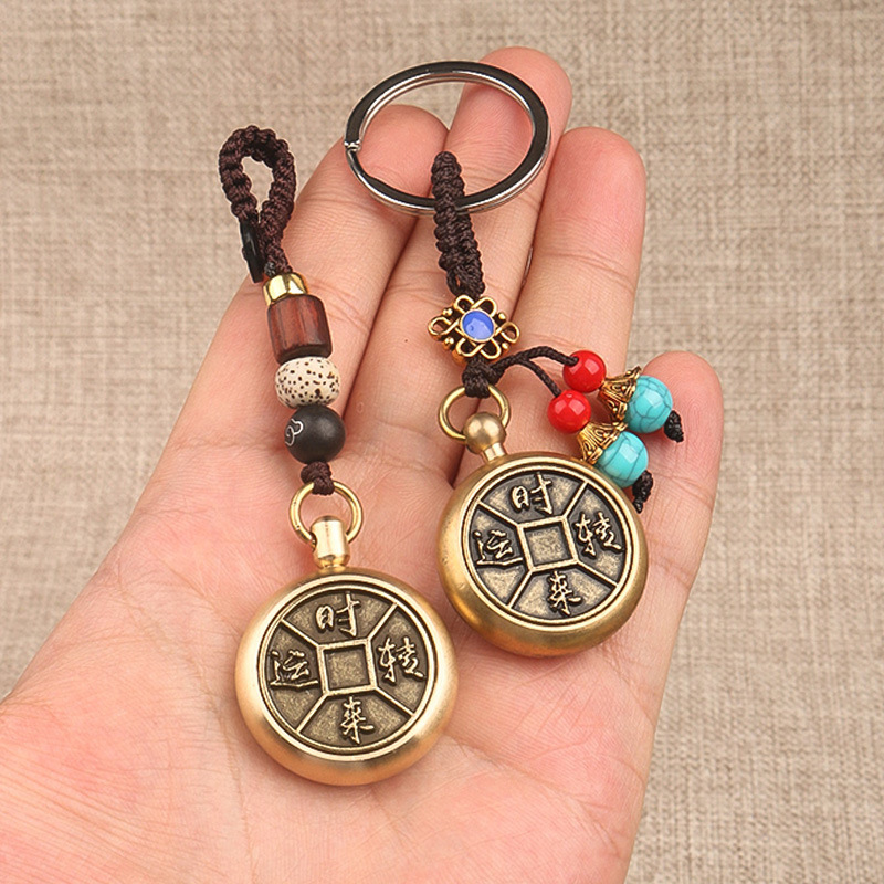Brass Fortune-Turning Couple Keychain for Attracting Wealth, Pure Copper Rotating Car Keychain, Personalized Bag Accessory