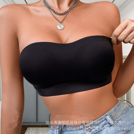 Cross-border Temu Explosive Women's Strapless Bra Cross Back Design Side Buckle Wireless Detachable Pad