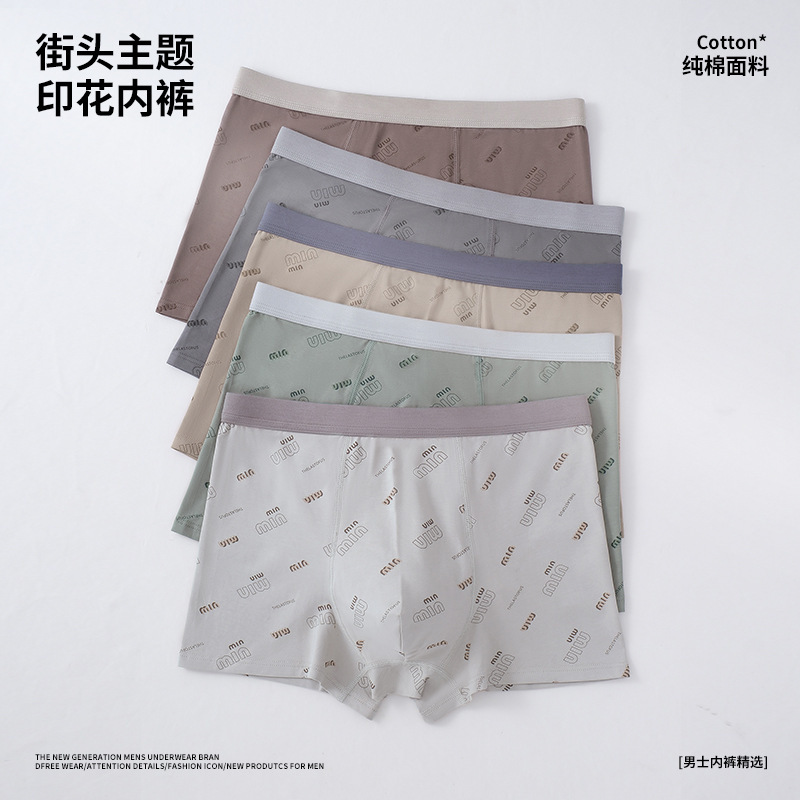Men's Underwear Men's Large Size Pure Cotton Autumn and Winter Boxer Shorts 7A Antibacterial Crotch Breathable Mid-Waist Boys' Underwear Wholesale