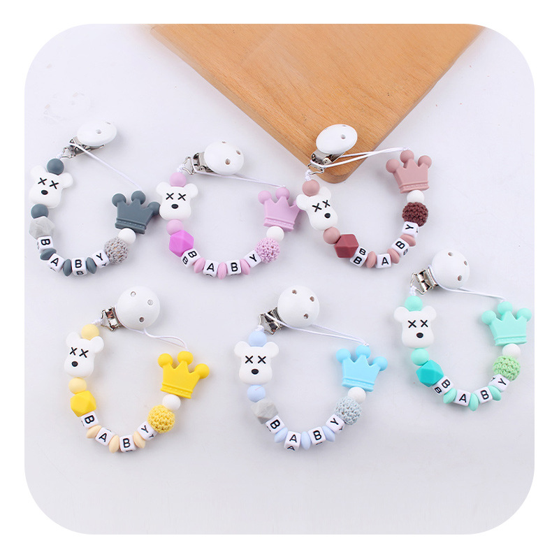 Baby Planet pacifier clips juguetes de dibujos animados violentos osos goma puede DIY nombre de bebé pacifier cadena de cadena anti-caída