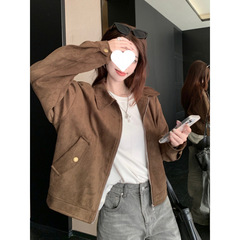 美拉德短款麂皮绒外套女春秋装美式复古慵懒chic又酷又飒皮衣夹克