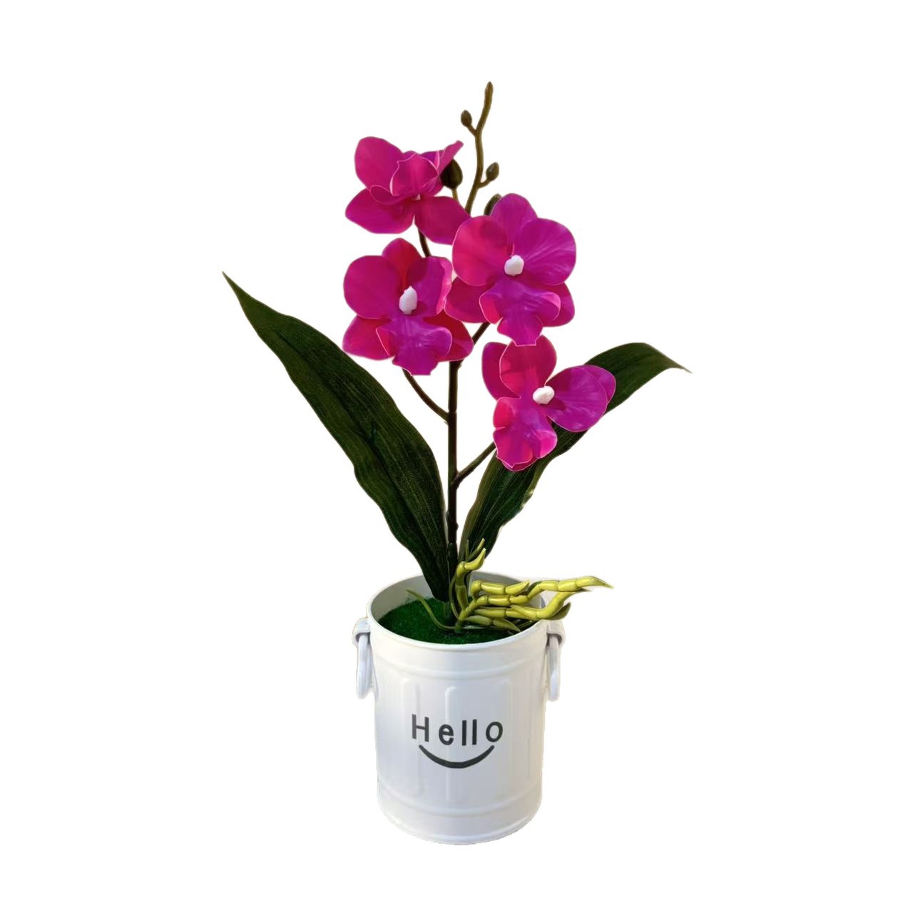 Fabricantes de simulación de cuatro mariposa orquídea recta Hello bonsai sala de estar balcón decoración de flores falsas de plástico maceta
