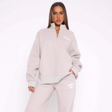 2025欧美跨境春季新款潮牌小众印花拉链立领女式卫衣长裤两件套女