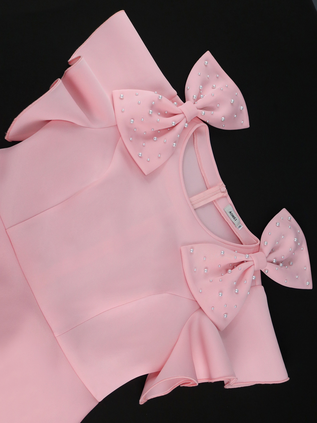 Elegant plus size damklänning med rosett och hög midja_voghion.com