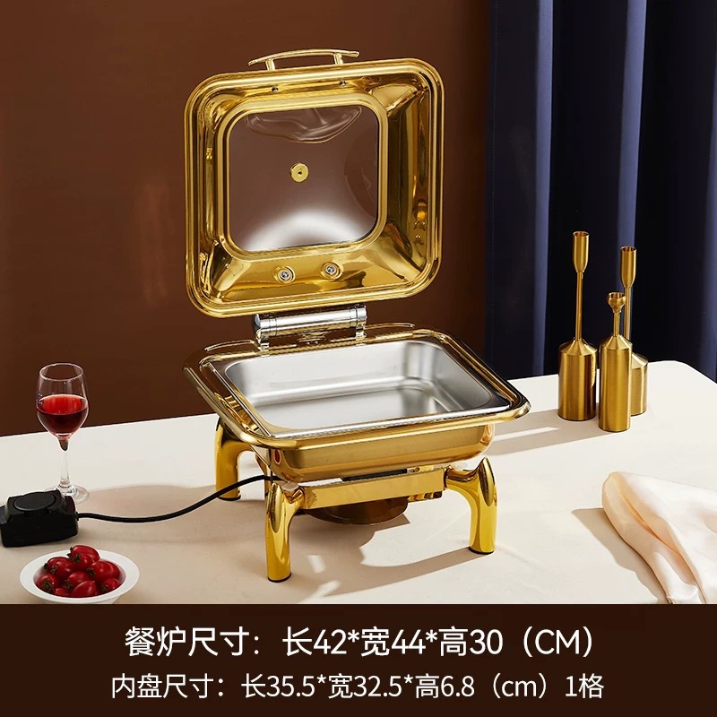 Horno de comedor de aislamiento visual de acero inoxidable chapado en oro, calefacción eléctrica, horno de flip hidráulico, horno de autoservicio de lujo, olla de aislamiento